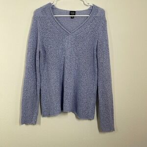 Eileen Fisher Sweater Womens  Petite Large Light Blue V Neck Viscose Linen